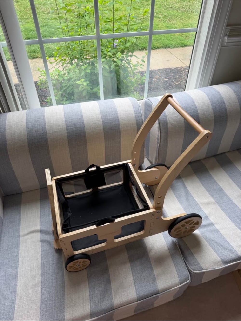 Wooden Push Wagon Cart with Black Fabric Liner Wonderfold walker wagon for kids